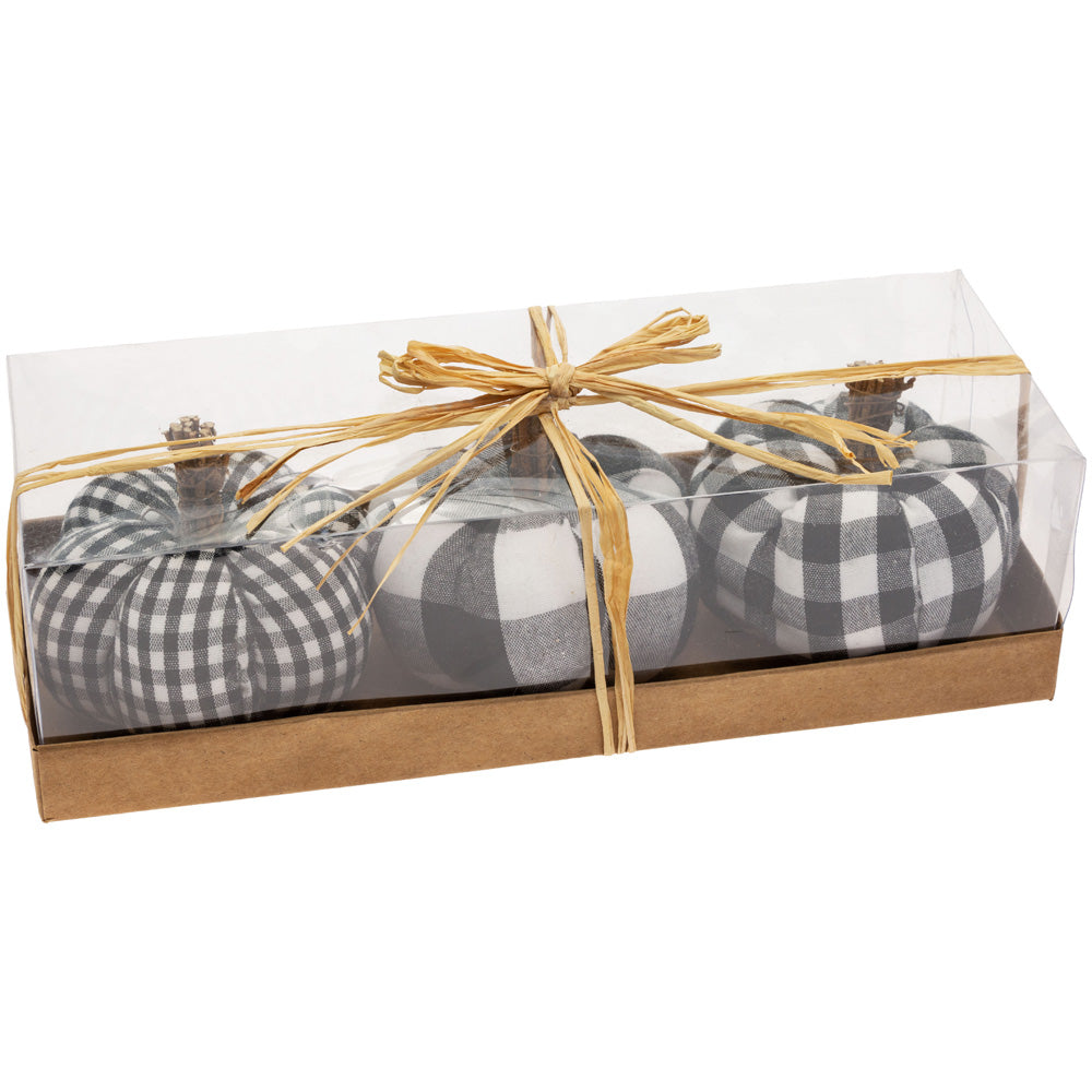 B&amp;W Check Pumpkins In Box Set Of 3
