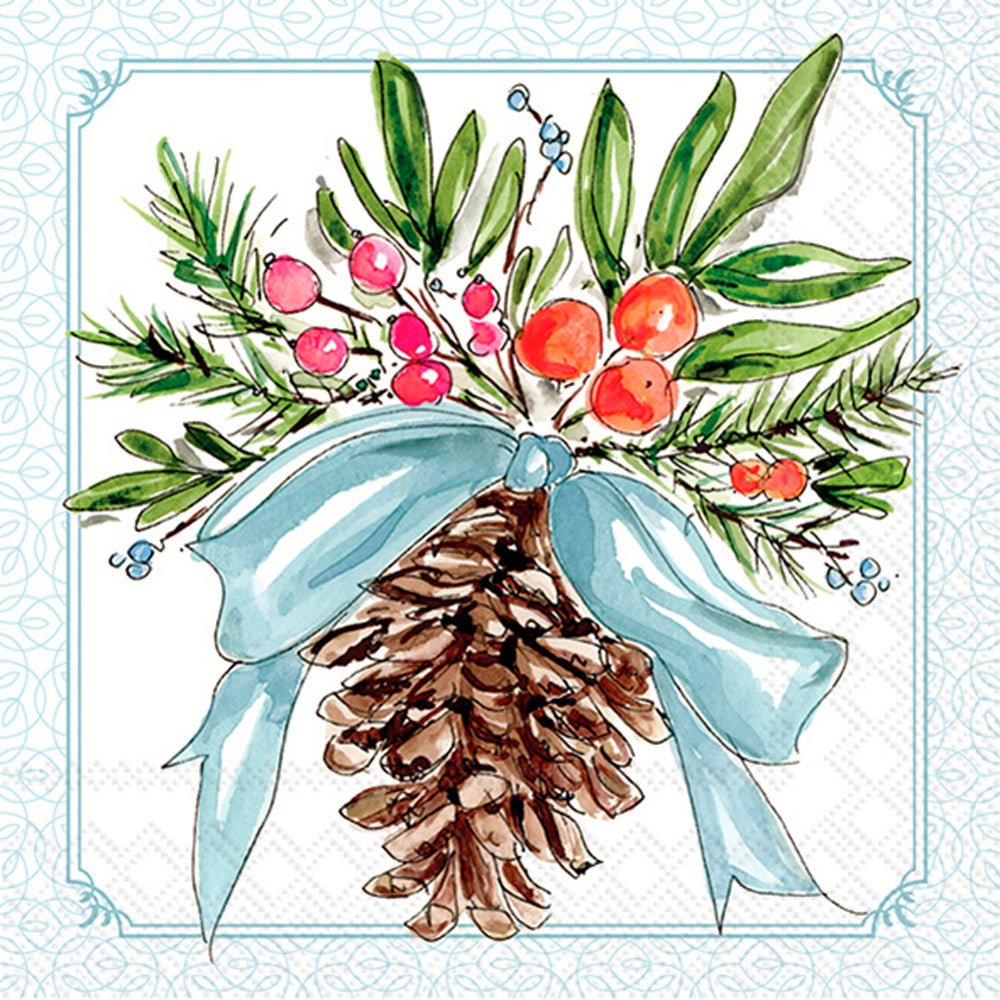 Pinecones And Ribbons Cocktail Napkin
