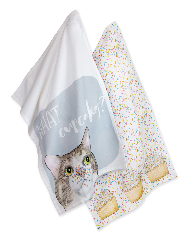 CUPCAKE CAT TEA TOWELS S/2