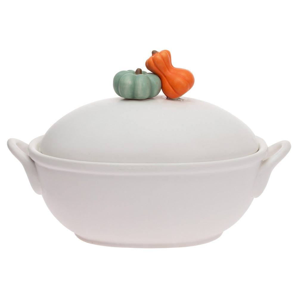 Large White Casserole Dish W Pumpkin Accents