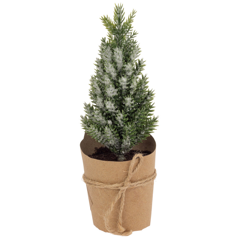 MINI PAPER POT ICY PINE TREE WITH SISAL BOW