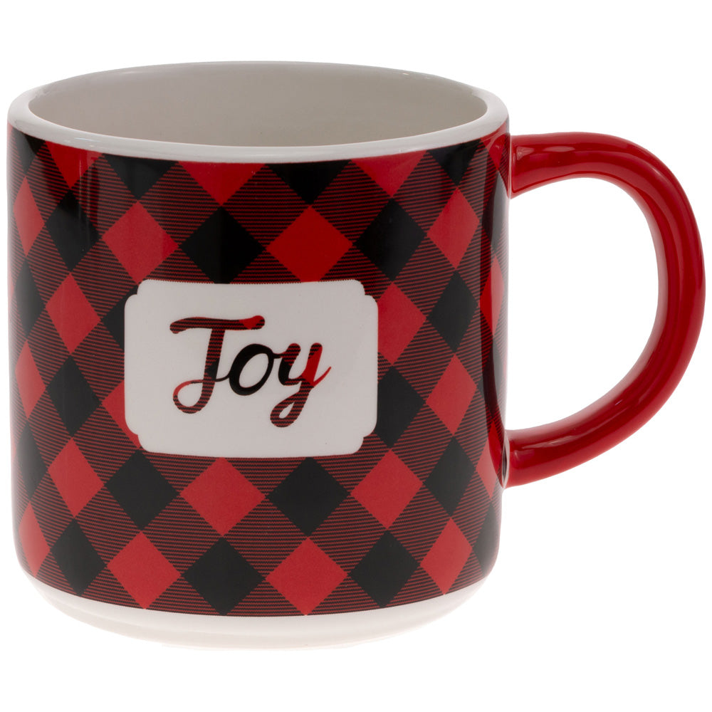 JOY BLACK & RED CHECK MUG