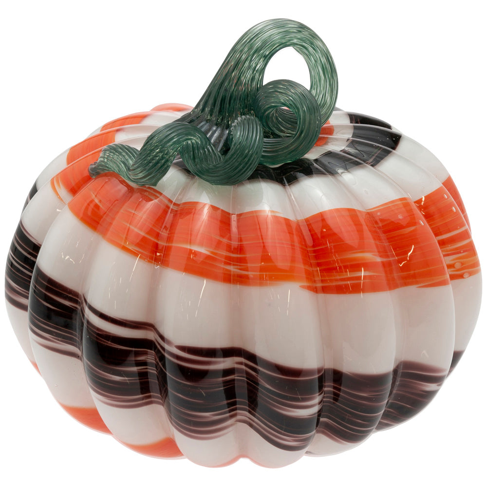 SM AUTUMN SWIRL GLASS PUMPKIN ORANGE & BROWN SWIRL