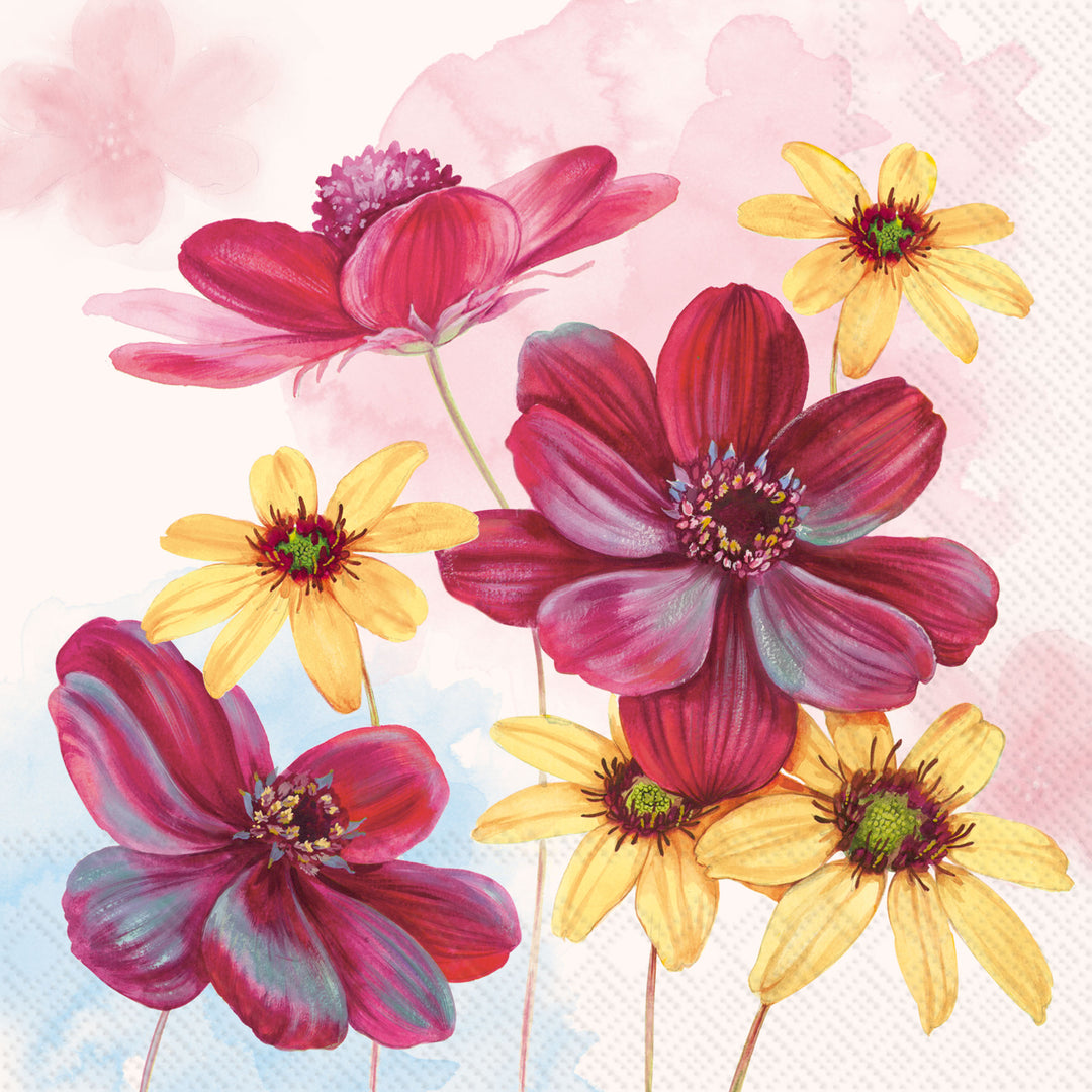 Chocolate Flowers Cocktail Napkin cream
