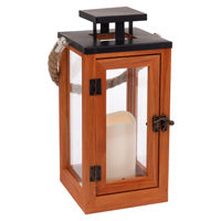 Wood Admiral Brown Lantern W Led Candle & Rope Handle