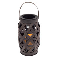 LARGE BROWN BASKETWEAVE LANTERN w LED CANDLE