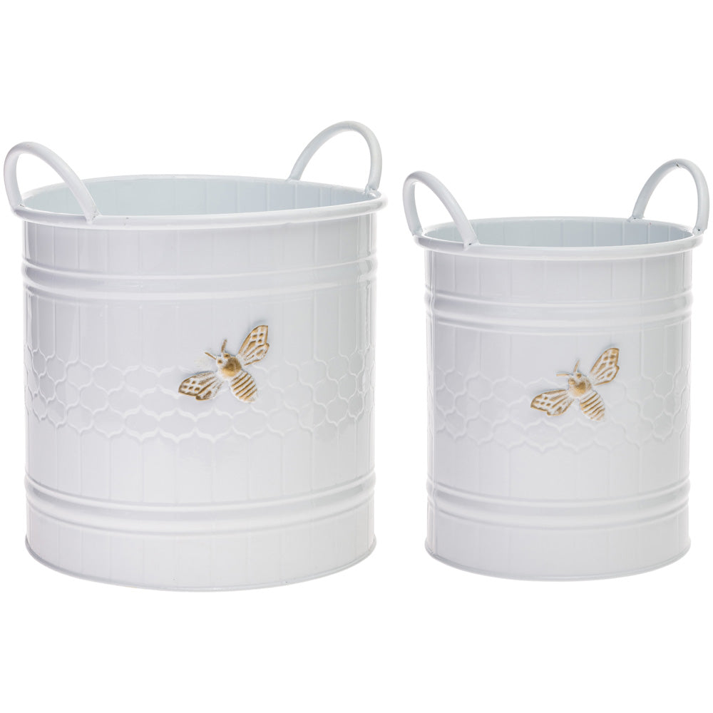 ROUND WHITE BEE BUCKETS S/2