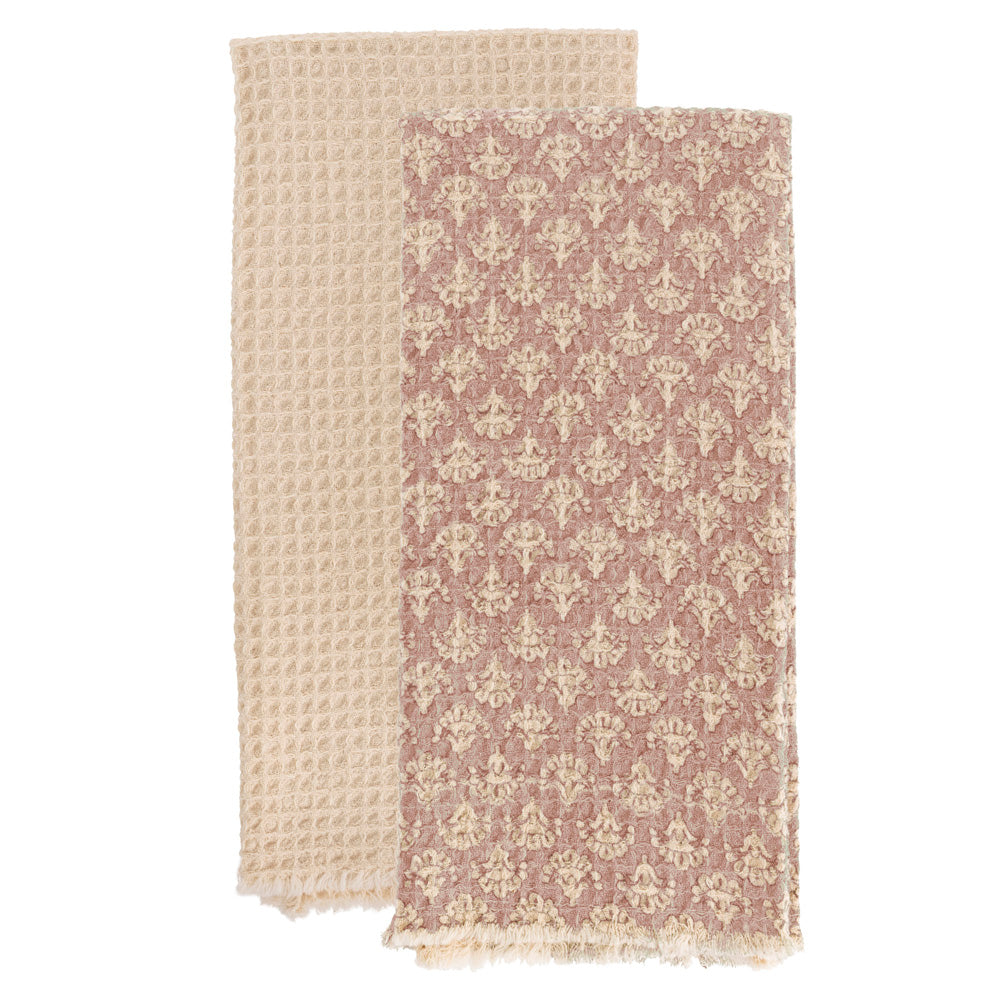 DUSTY PINK DAMASK TEA TOWELS S/2