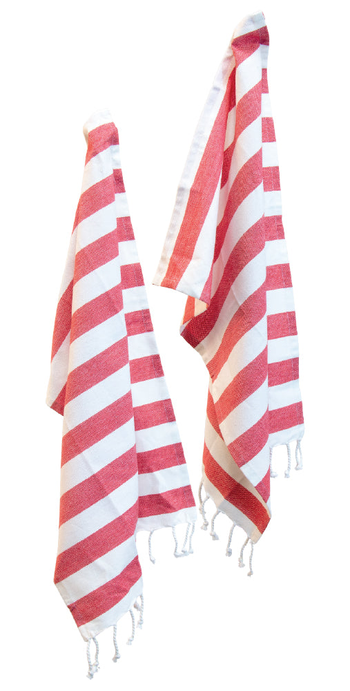 TEA TOWELS RED STRIPES S/2