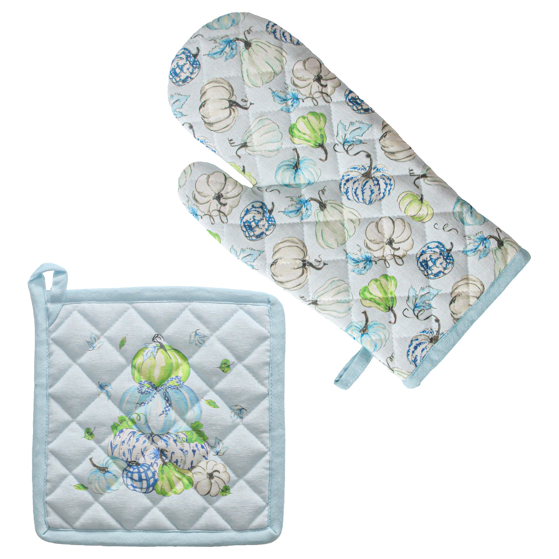 Blue Chinoiserie Oven Mitt & Potholder Set