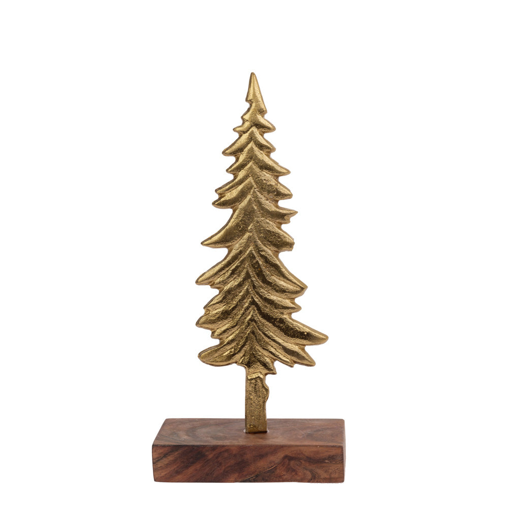 Small Gilded Gold Spruce Tree On Wood Base