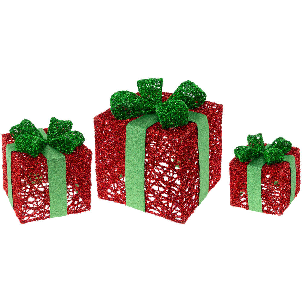 Red and Green Glitter Present Set  (Set of 3)