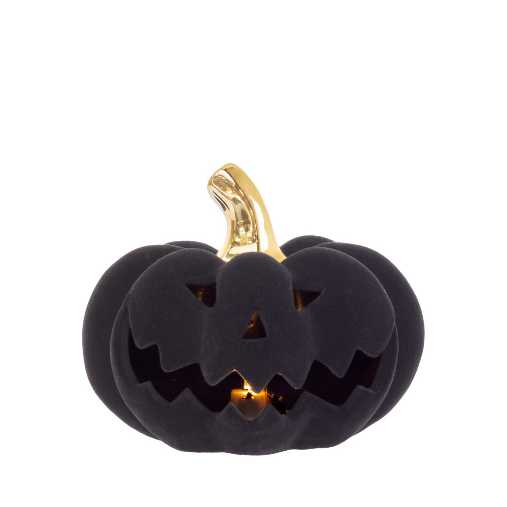Small Black Flocked Velvet Jack O Lantern LED