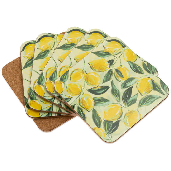 Painterly Lemons Cork Coasters (Set Of 6)