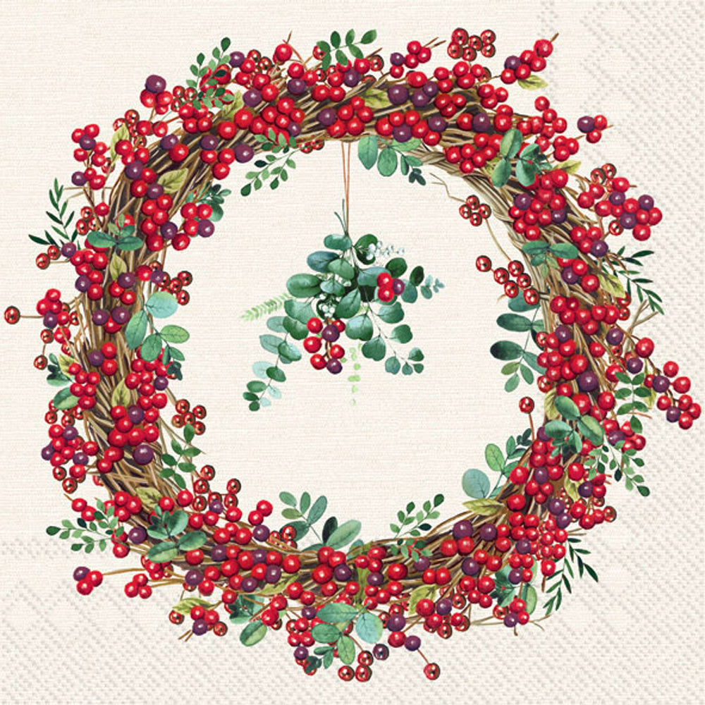 Berry Wreath Cocktail Napkin Cream