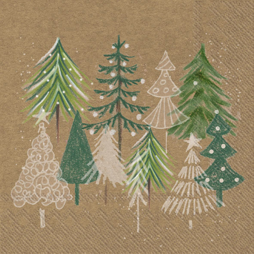 Green Xmas Trees Cocktail Napkin white green