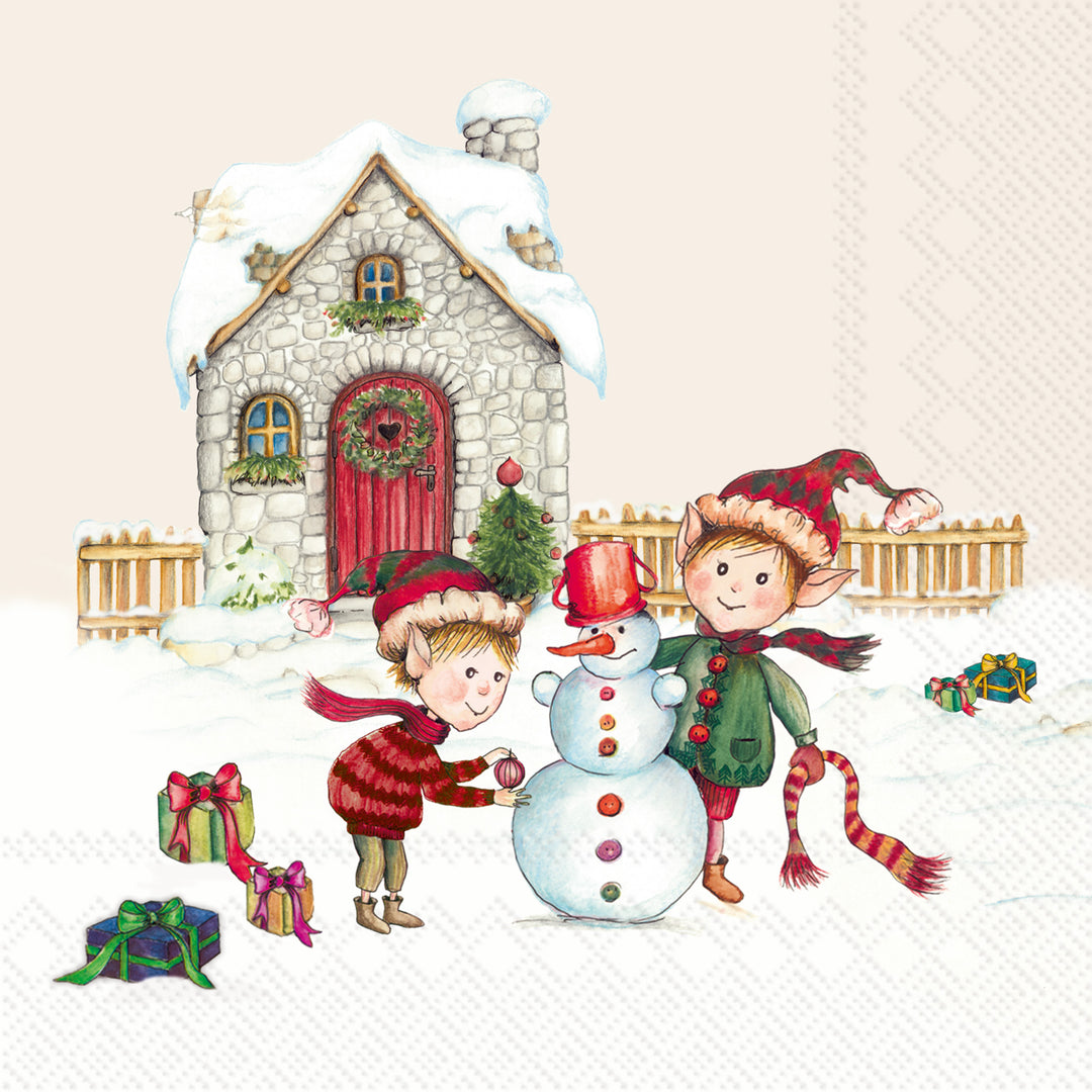 Elves At Work Cream Cocktail Napkin