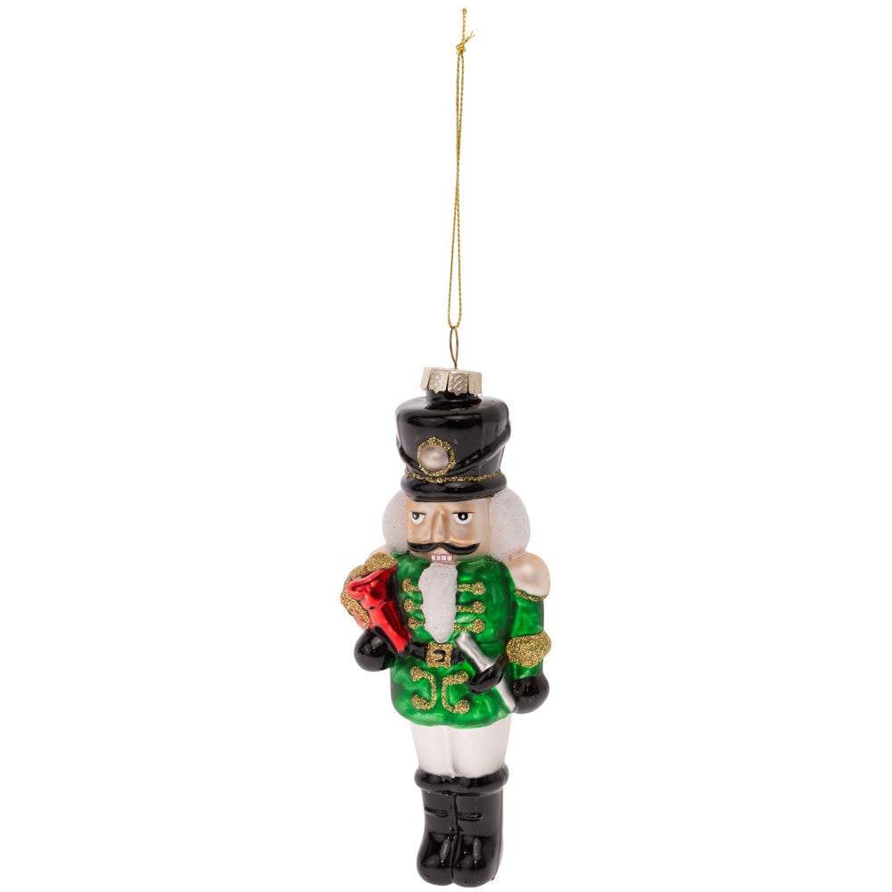 GLASS GRN NUTCRACKER ORNAMENT