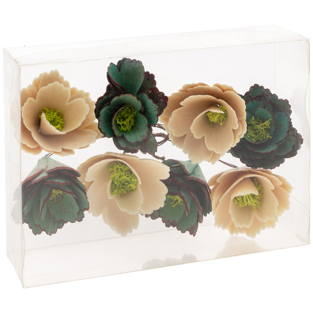 Aqua and Natural Wood Curl Flowers (Set of 8)