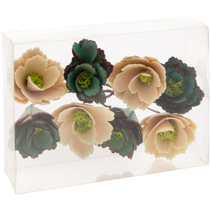 Aqua and Natural Wood Curl Flowers (Set of 8)
