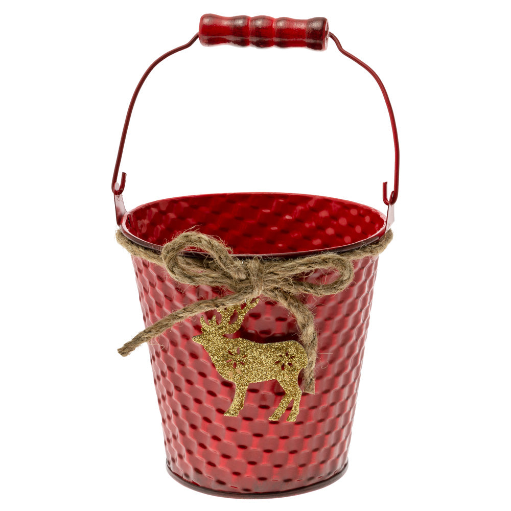 Red Pail W/Gold Deer