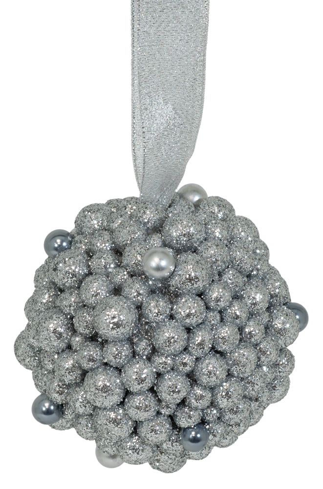 SILVER GLITTER BALL ORNAMENT