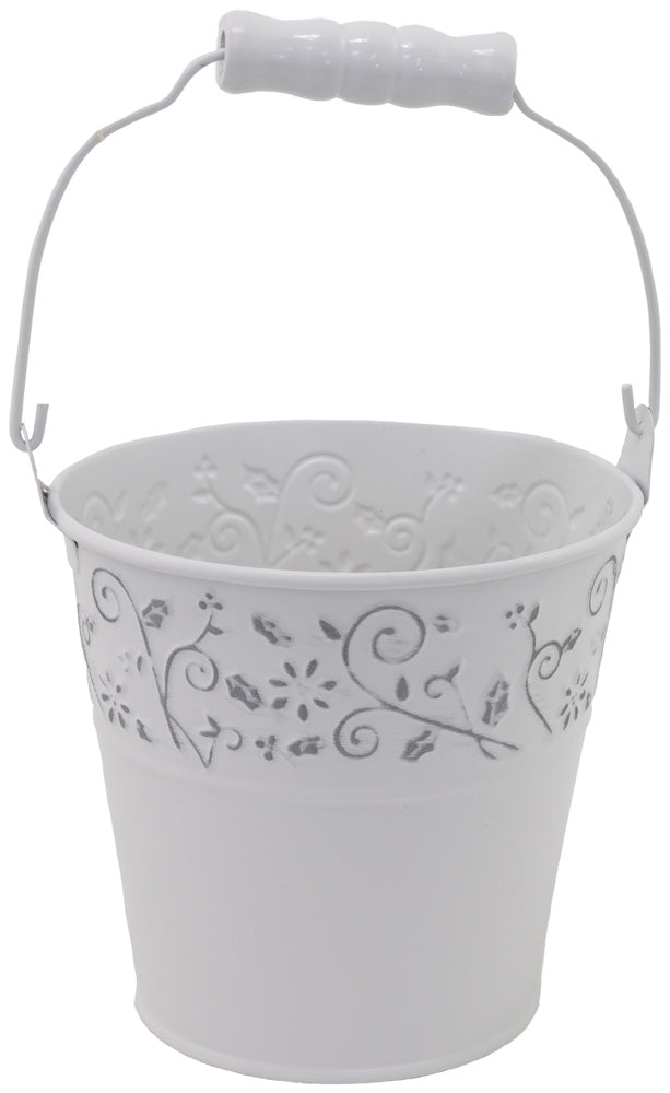 SM WHITE FLORAL ACCENT BUCKET