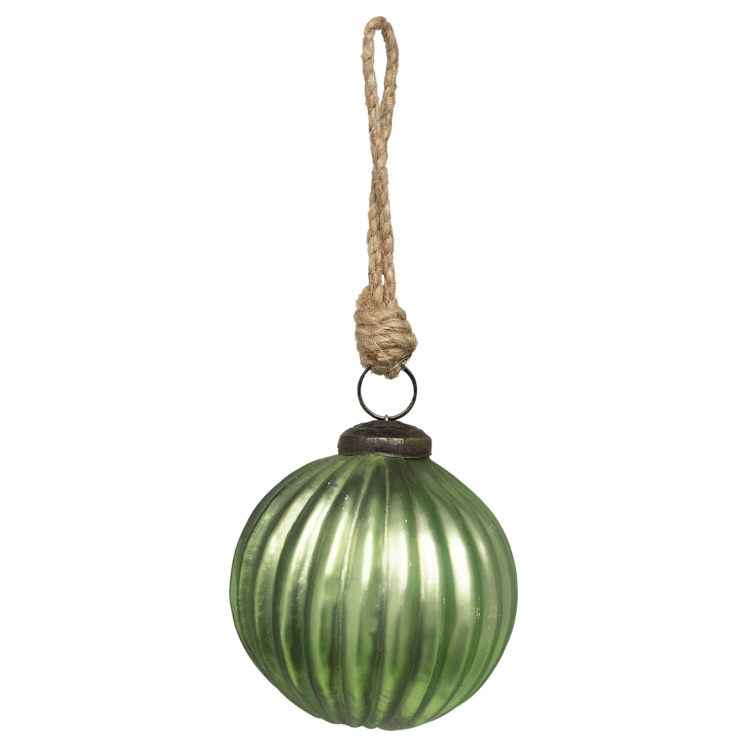 Green Ribbed Glass Ornament Large