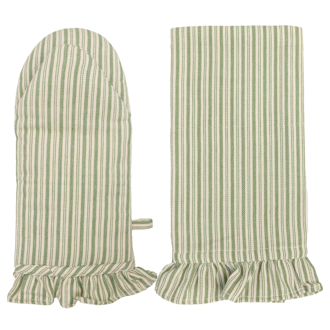 Green Stripe Oven Mitt &amp; Tea Towel