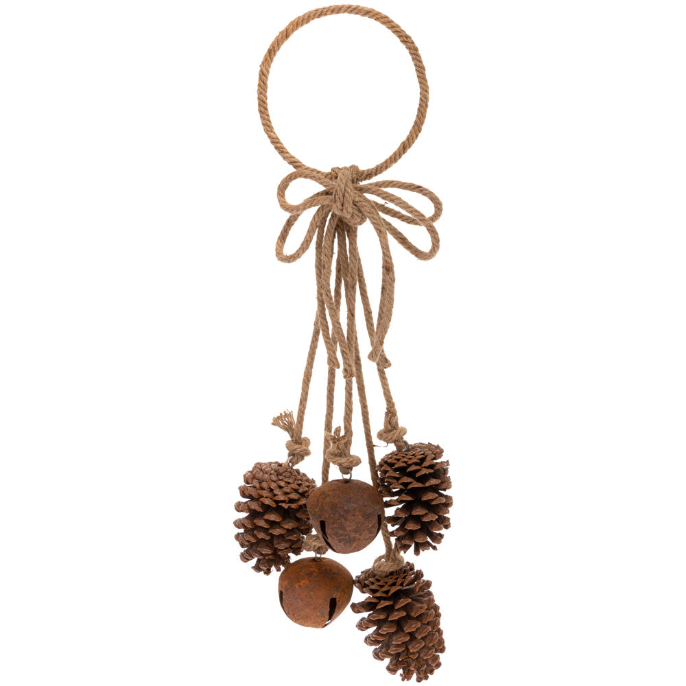 Rusty Bells and Pinecones Door Decor