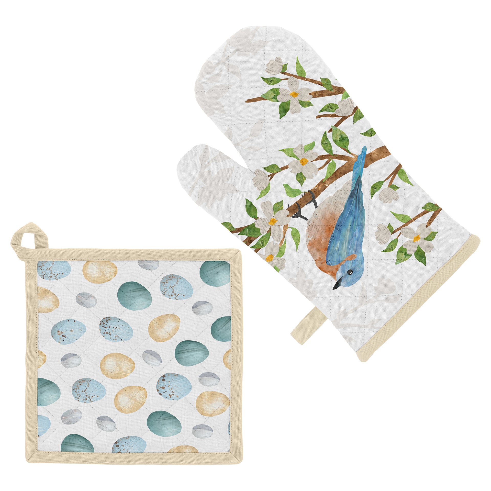 Birds Oven Mitt and Pot Holder Set
