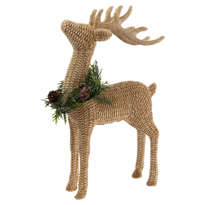 Basket Weave Standing Deer With Wreath