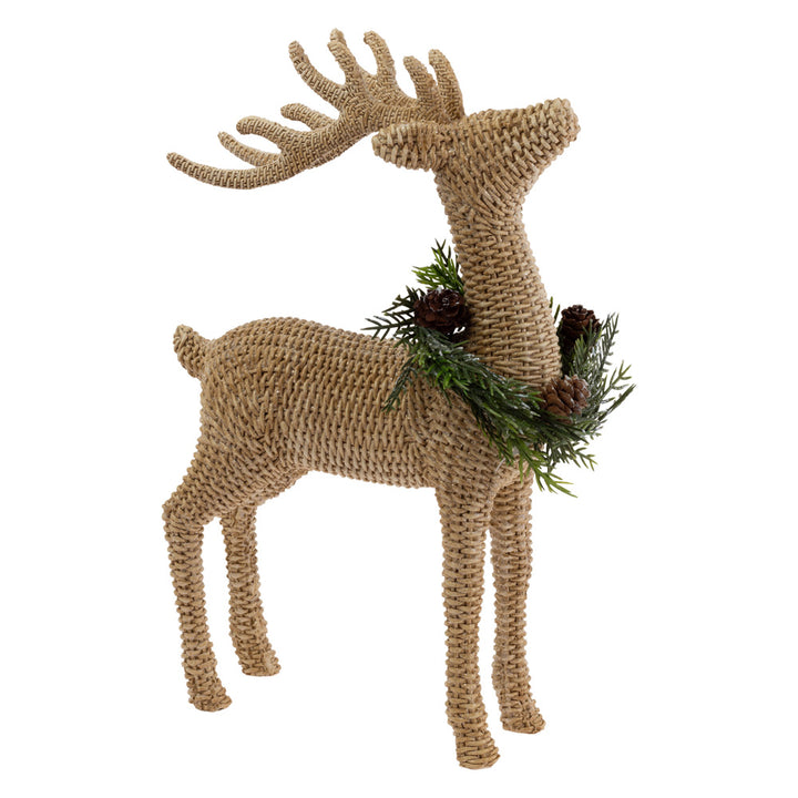 Basket Weave Standing Deer With Wreath