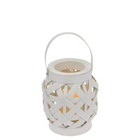 Small White Basketweave Lantern W Led Candle