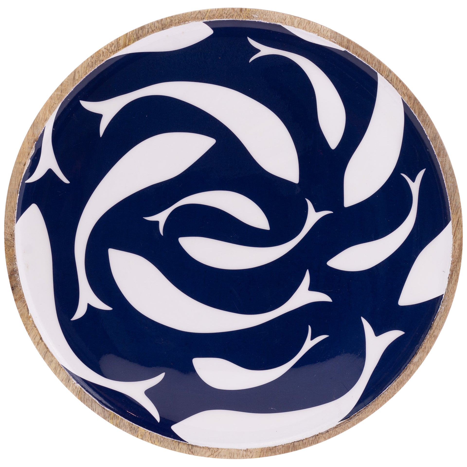 NAVY SWIRL FISH WOOD ROUND PLATTER