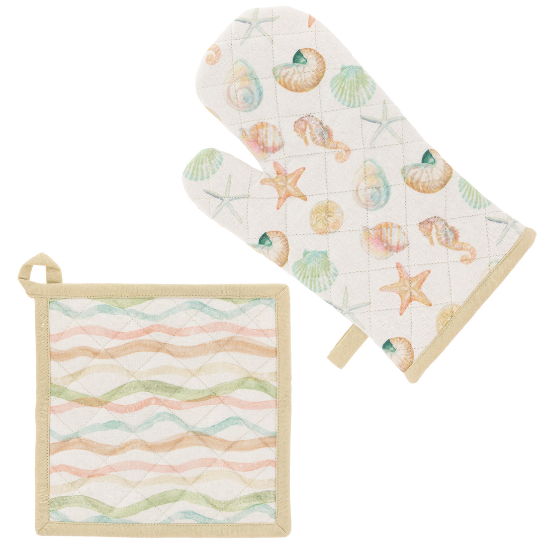 Marinelife and Watercolor Wave Oven Mitt Pot Holder Set