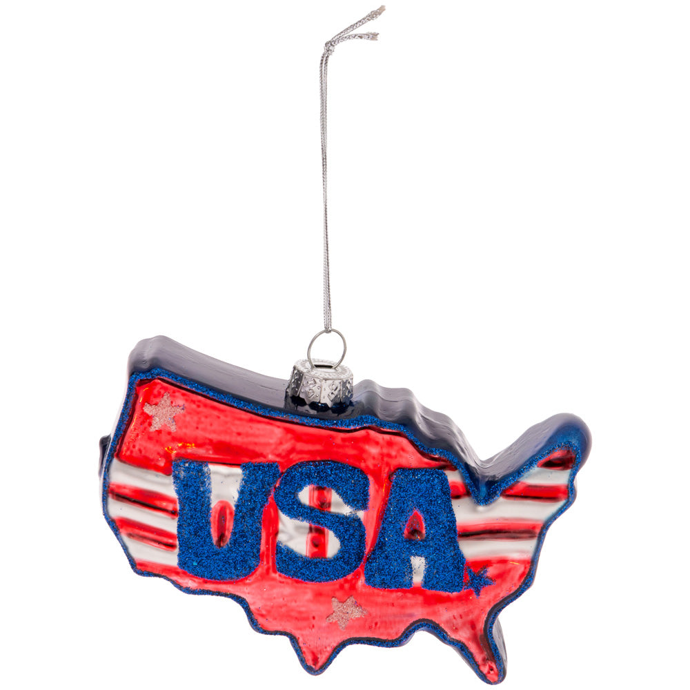 GLASS USA FLAG ORNAMENT