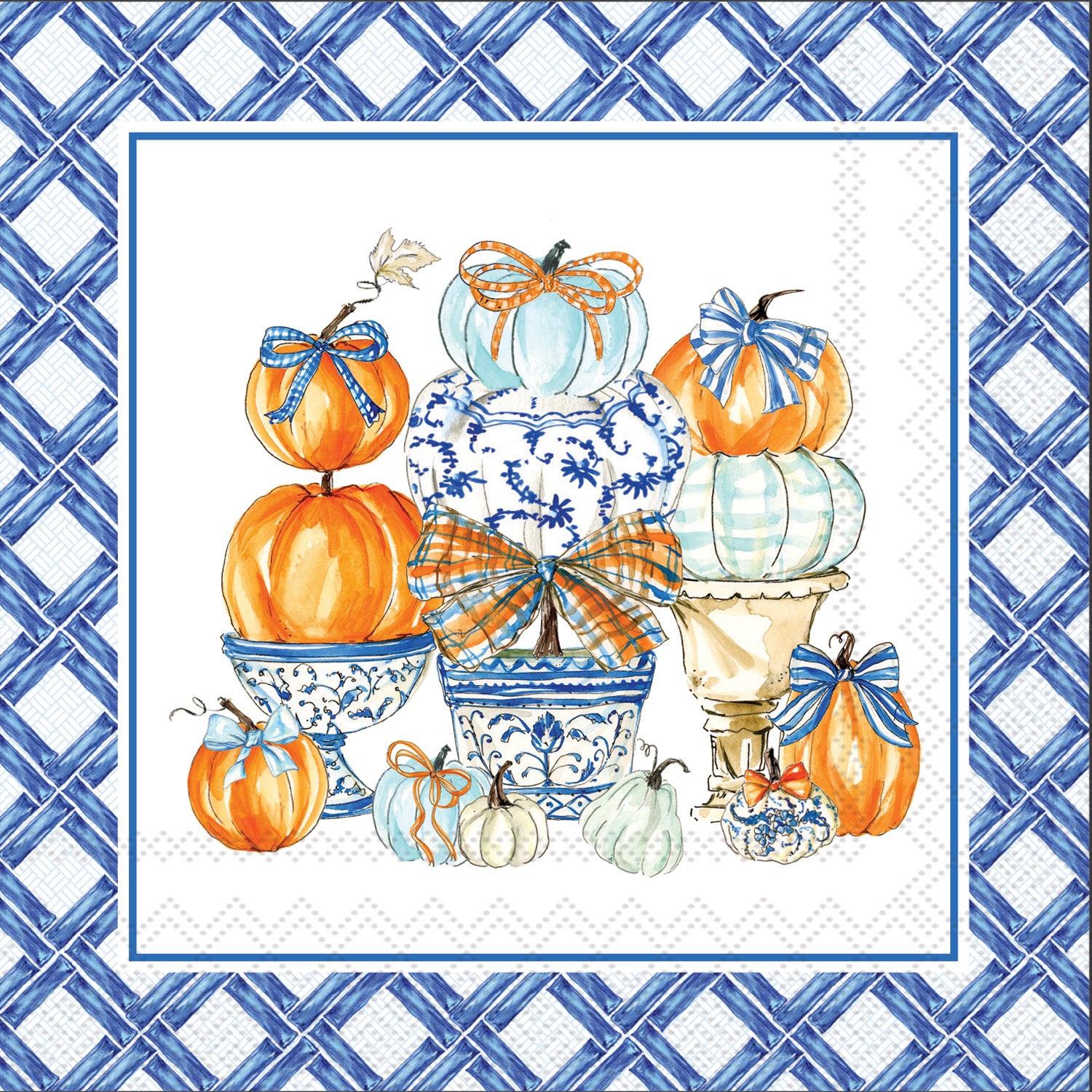 Chinoiserie Pumpkin Topiary Cocktail Napkin