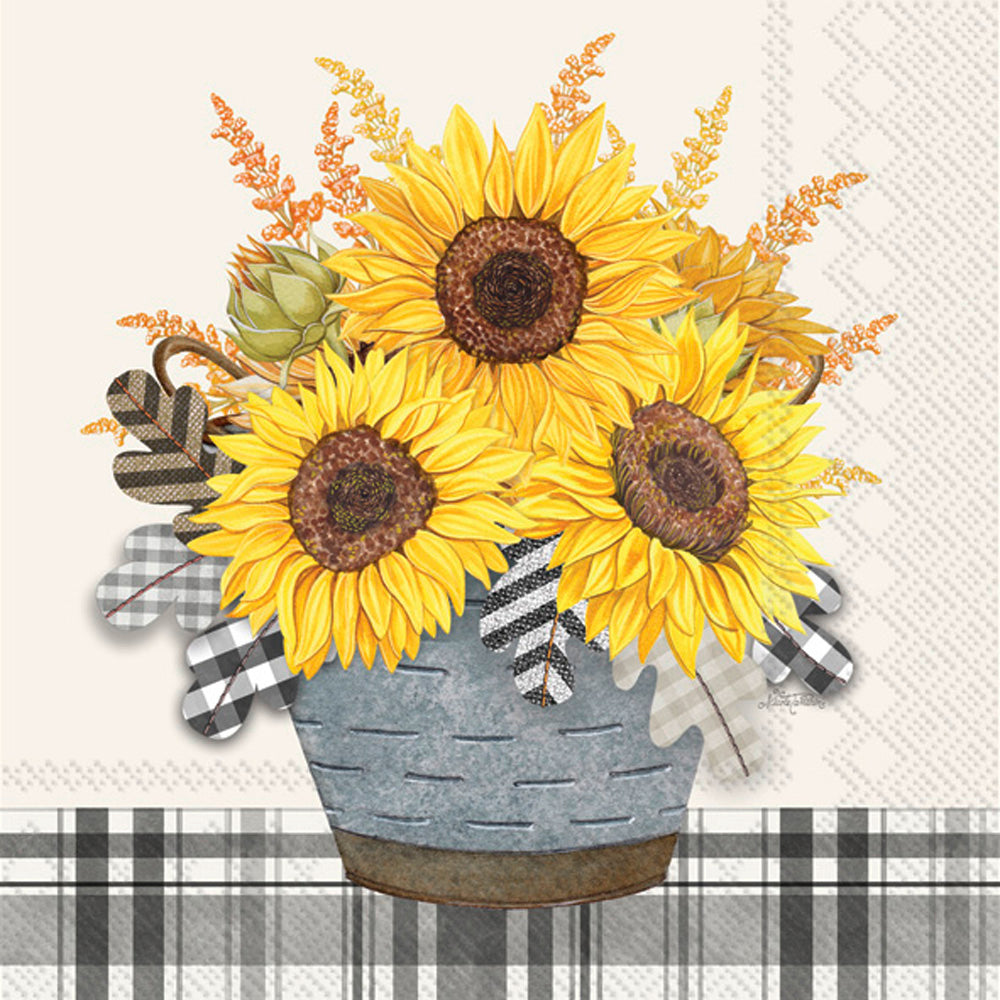 Gingham Sunflowers Cocktail Napkin