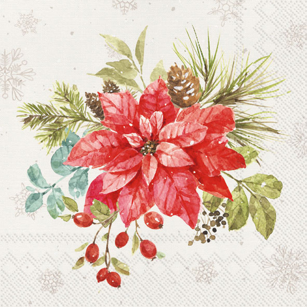 Christmas Bouquet Cocktail Napkin Cream