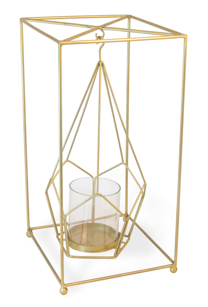 SQUARE PENTAGON GOLD LANTERN  METALLIC GOLD