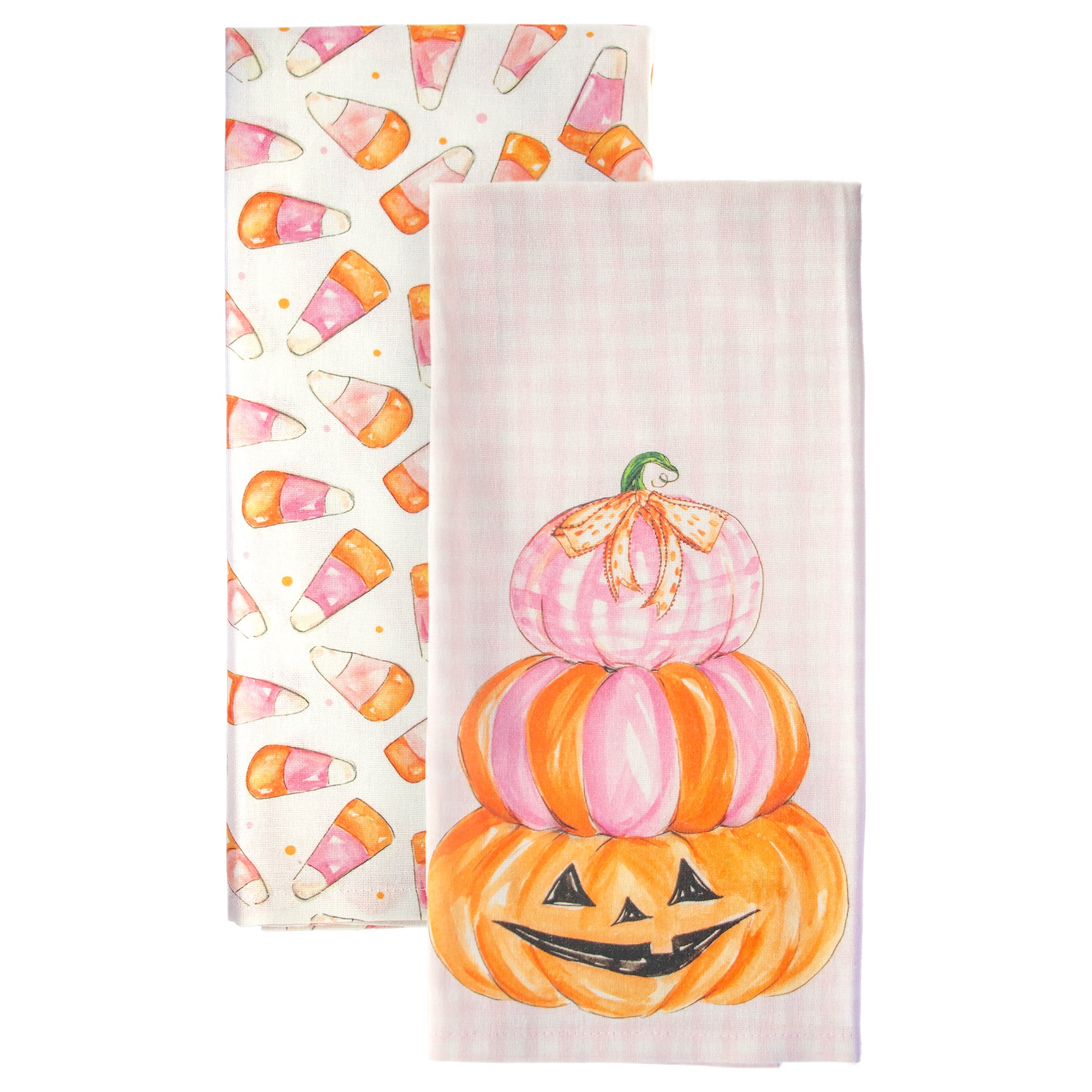 Pink Candy Corn Tea Towels Set of 2