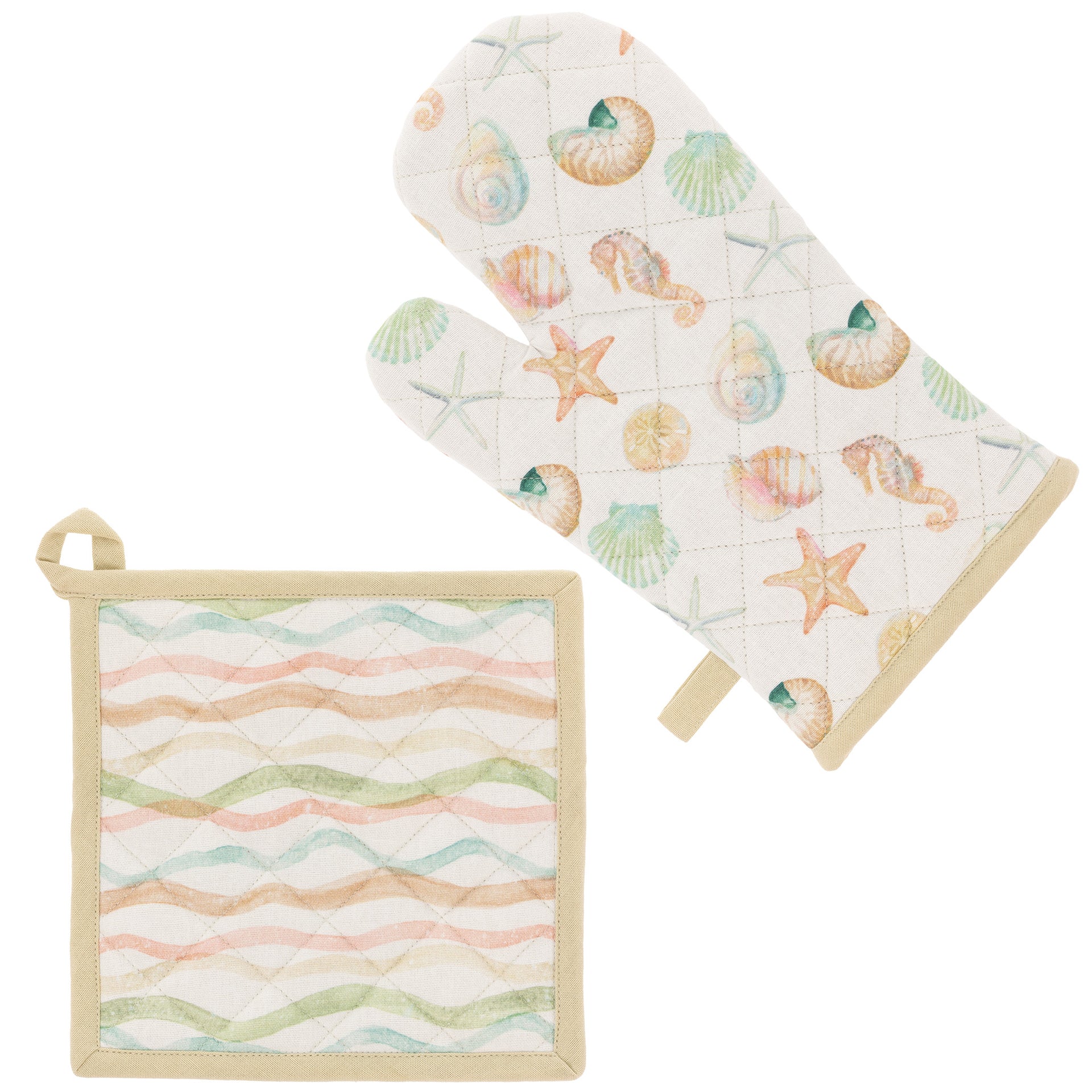 Marinelife & Watercolor Wave Oven Mitt / Pot Holder Set