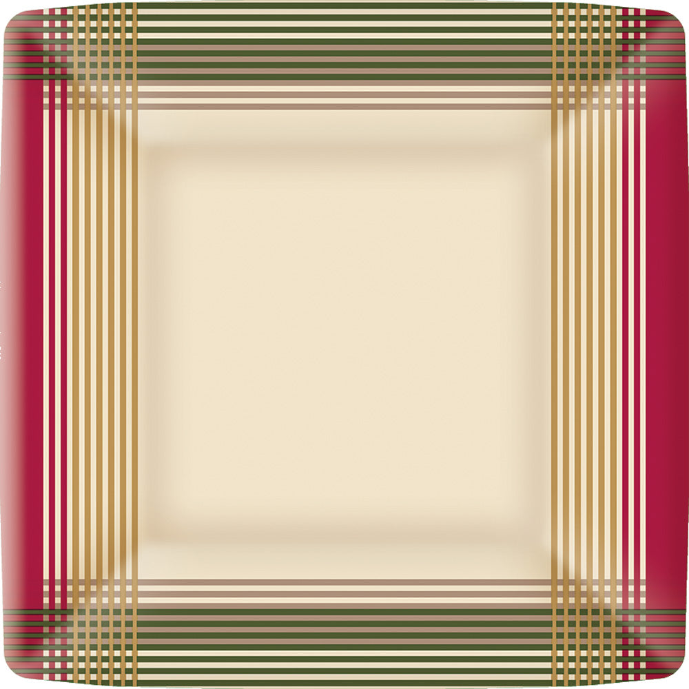 Cross Square Dessert Plate Cream Red