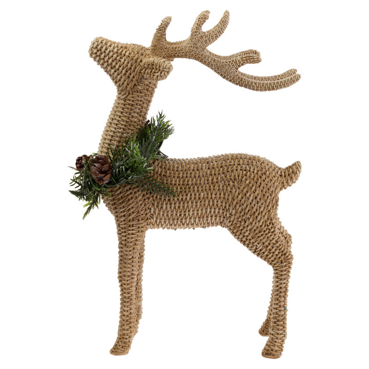 Basket Weave Standing Deer With Wreath