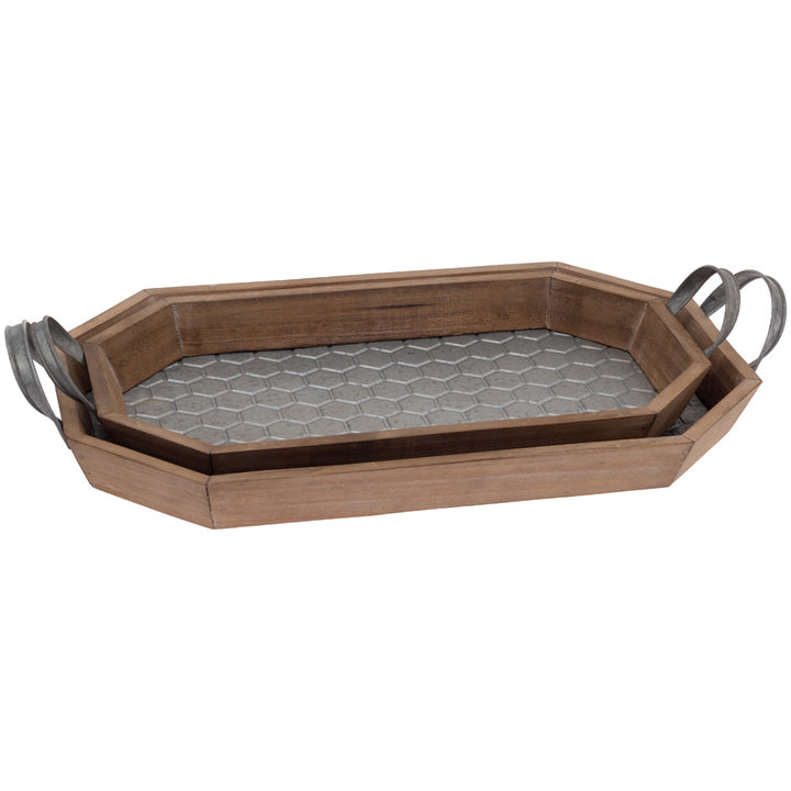 Wood and Metal Honeycomb Trays (Set of 2)