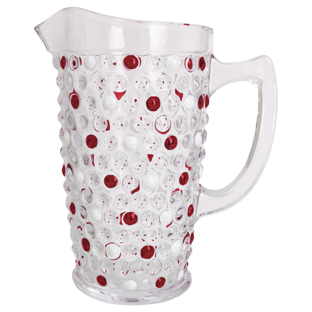 Red &amp; White Hobnail Glass Pitcher