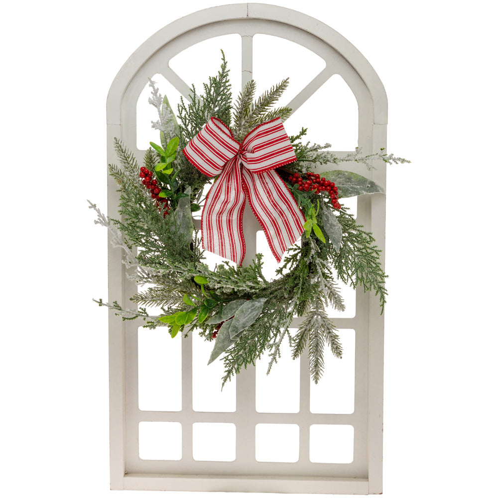 HOLIDAY WREATH IN WINDOW