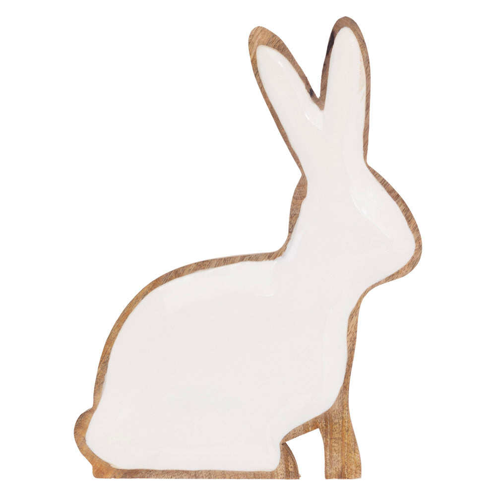 WHITE WOOD BUNNY TRAY LG