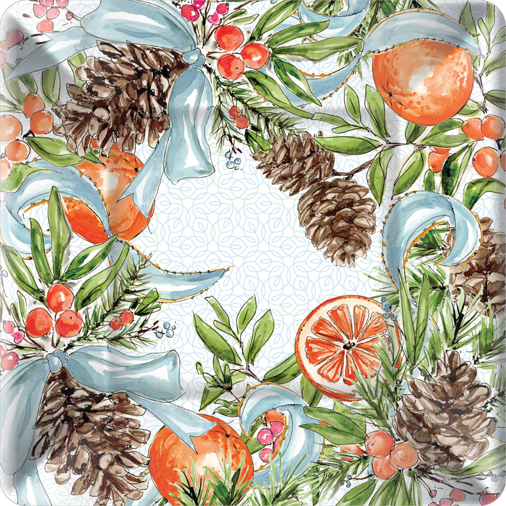 Pinecones And Ribbons Square Dinner Plate